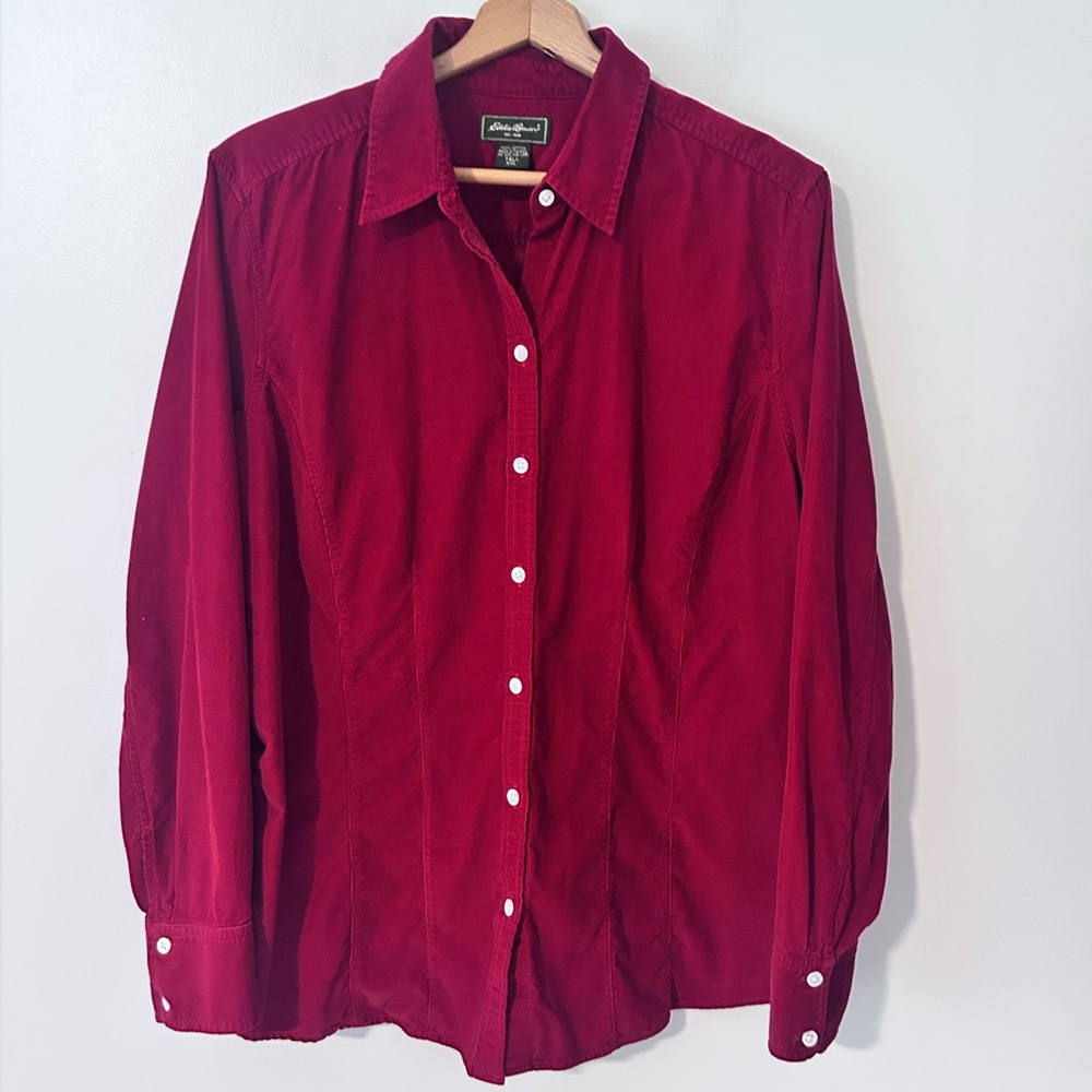 Eddie Bauer Women's Size XXL Tall Button Front Corduroy Shirt Red